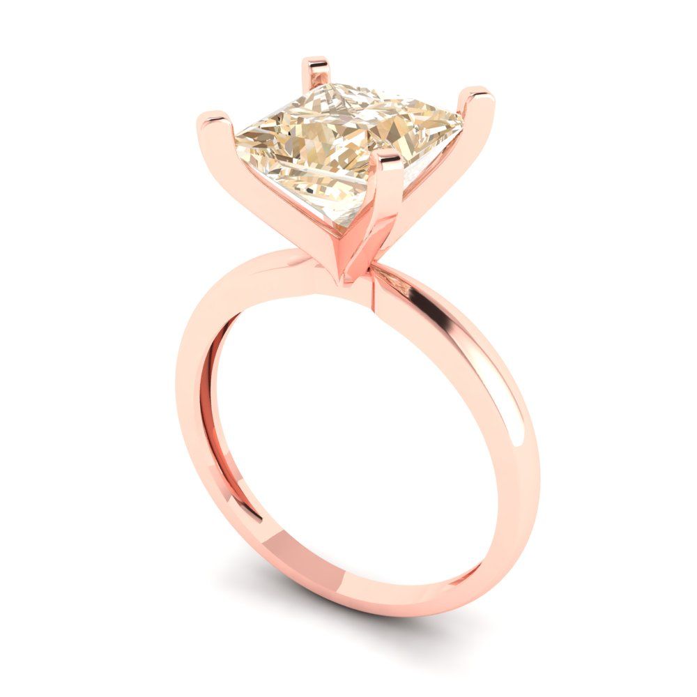3 cttw Natural Morganite Solitaire  Engagement Ring - Solid Gold (Princess Cut,8.0mm)