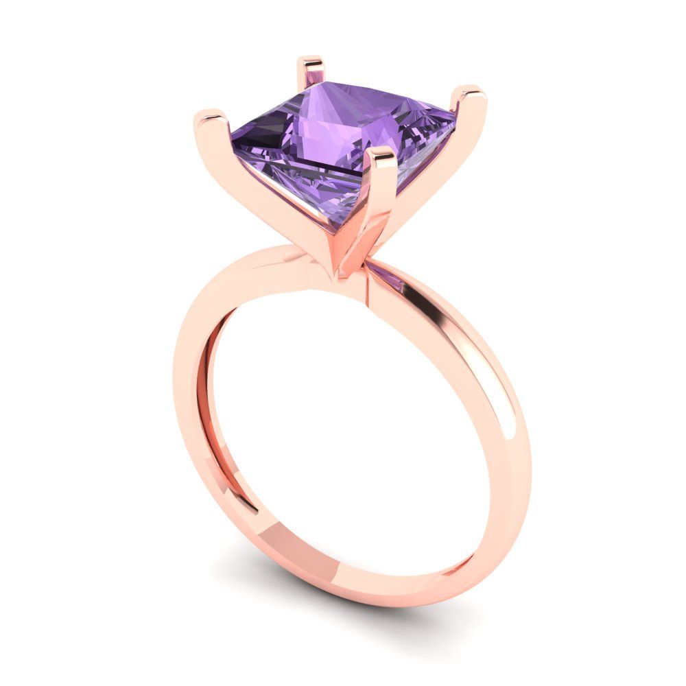 3 cttw Simulated Alexandrite Solitaire  Engagement Ring - Solid Gold (Princess Cut,8.0mm)