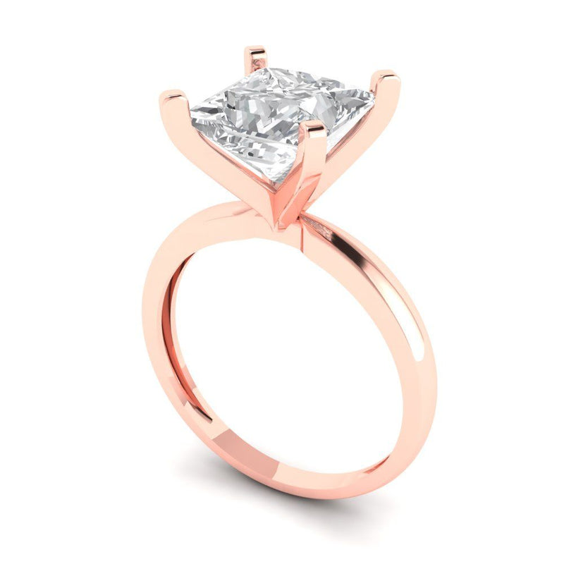 3.0 ct Brilliant Princess Cut Natural Diamond Stone Clarity SI1-2 Color G-H Rose Gold Solitaire Ring