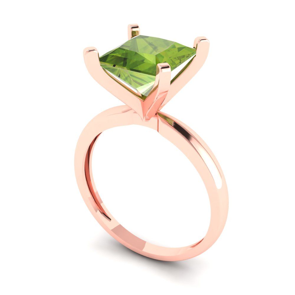 3 cttw Natural Peridot Solitaire  Engagement Ring - Solid Gold (Princess Cut,8.0mm)