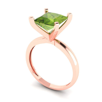 3 cttw Natural Peridot Solitaire  Engagement Ring - Solid Gold (Princess Cut,8.0mm)