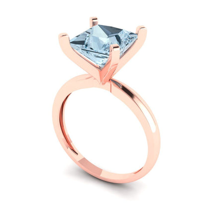 3 cttw Natural Aquamarine Solitaire  Engagement Ring - Solid Gold (Princess Cut,8.0mm)