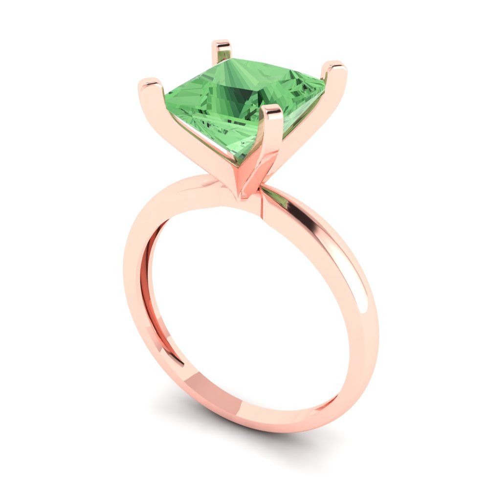 3 cttw Zirconia Simulated Green Diamond Solitaire  Engagement Ring - Solid Gold (VVS1, Princess Cut,8.0mm)