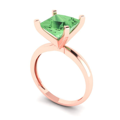 3 cttw Zirconia Simulated Green Diamond Solitaire  Engagement Ring - Solid Gold (VVS1, Princess Cut,8.0mm)