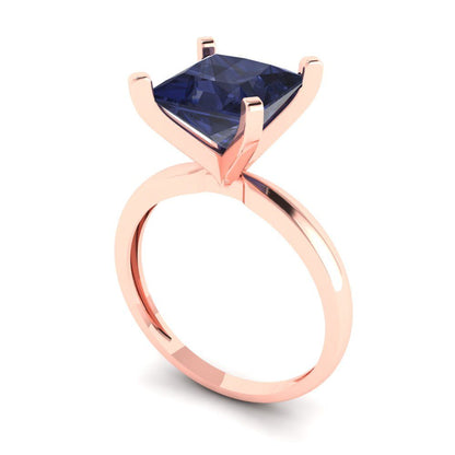 3 cttw Simulated Blue Sapphire Solitaire  Engagement Ring - Solid Gold (Princess Cut,8.0mm)