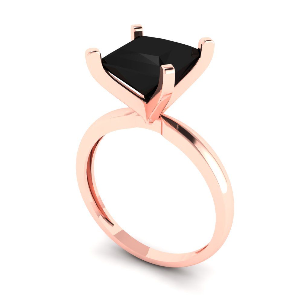 3 cttw Natural Onyx Solitaire  Engagement Ring - Solid Gold (Princess Cut,8.0mm)