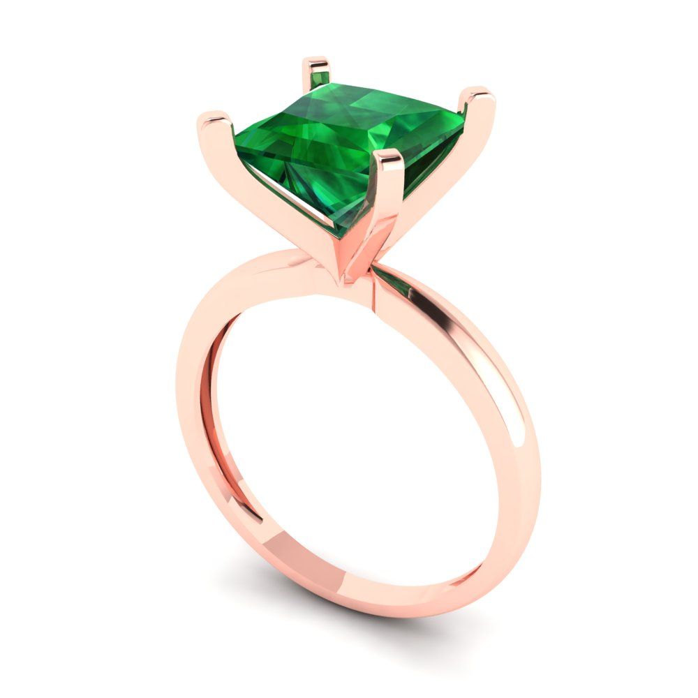 3 cttw Simulated Emerald Solitaire  Engagement Ring - Solid Gold (Princess Cut,8.0mm)