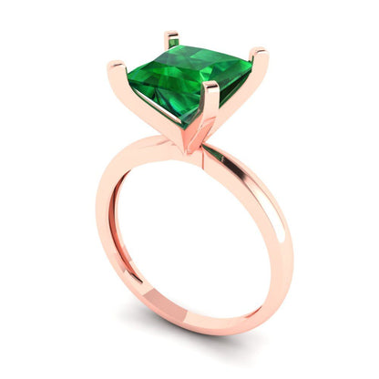 3 cttw Simulated Emerald Solitaire  Engagement Ring - Solid Gold (Princess Cut,8.0mm)