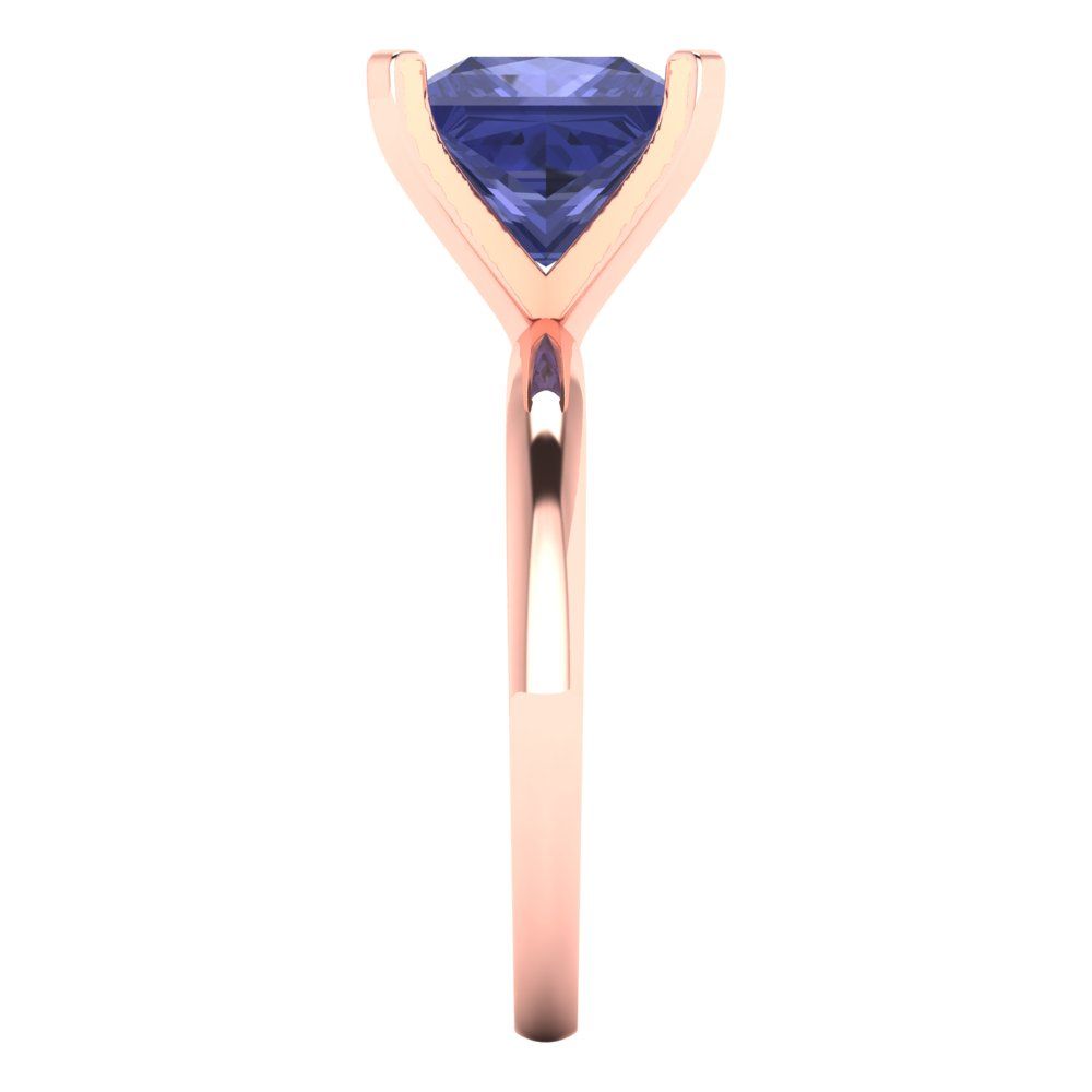 3 cttw Simulated Tanzanite Solitaire  Engagement Ring - Solid Rose Gold (VVS1, Princess Cut,8.0mm)