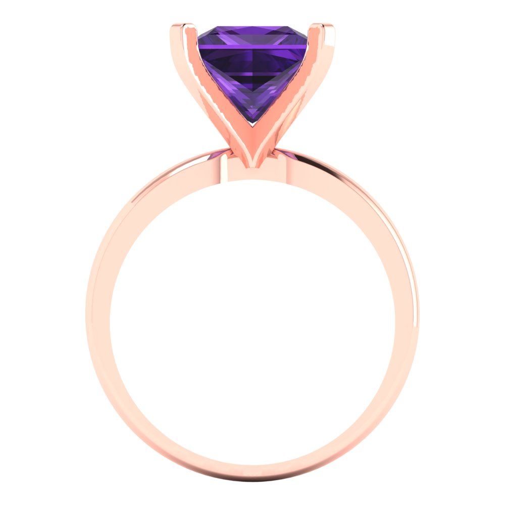 3 cttw Natural Amethyst Solitaire  Engagement Ring - Solid Gold (Princess Cut,8.0mm)