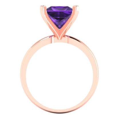3 cttw Natural Amethyst Solitaire  Engagement Ring - Solid Gold (Princess Cut,8.0mm)