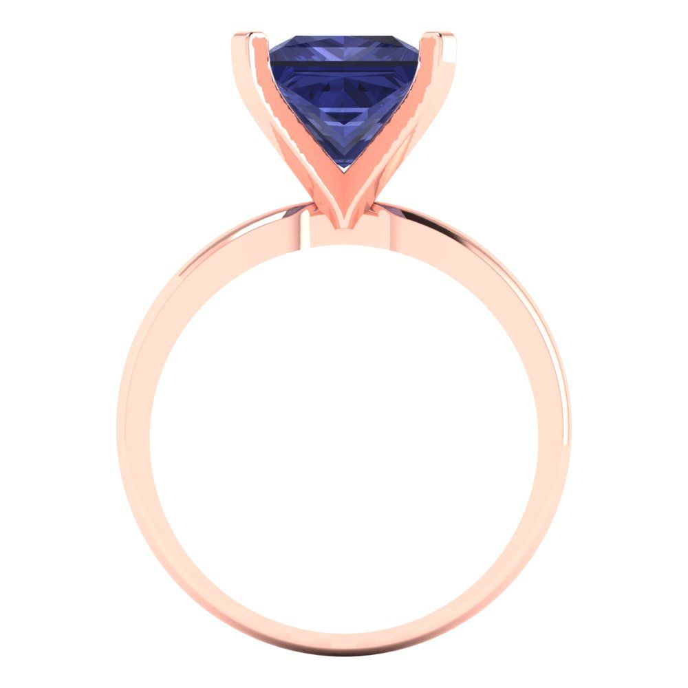 3 cttw Simulated Tanzanite Solitaire  Engagement Ring - Solid Rose Gold (VVS1, Princess Cut,8.0mm)