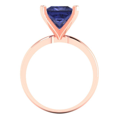 3 cttw Simulated Tanzanite Solitaire  Engagement Ring - Solid Rose Gold (VVS1, Princess Cut,8.0mm)