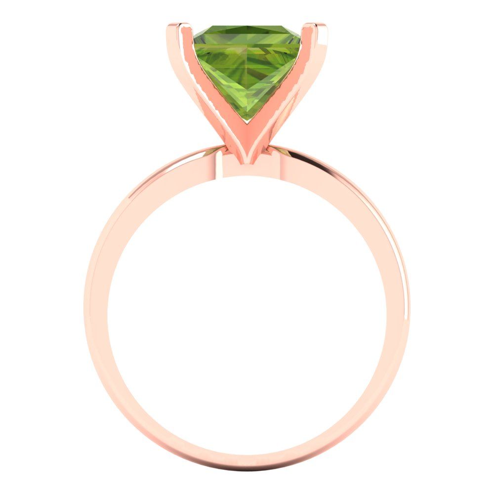 3 cttw Natural Peridot Solitaire  Engagement Ring - Solid Gold (Princess Cut,8.0mm)