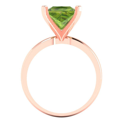 3 cttw Natural Peridot Solitaire  Engagement Ring - Solid Gold (Princess Cut,8.0mm)