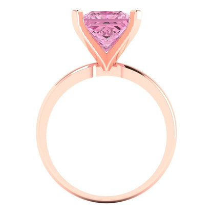3 cttw Zirconia Simulated Pink Diamond Solitaire  Engagement Ring - Solid Gold (VVS1, Princess Cut,8.0mm)