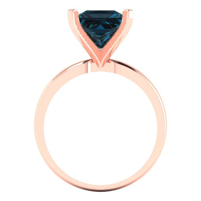 3 cttw Natural London Blue Topaz Solitaire  Engagement Ring - Solid Gold (Princess Cut,8.0mm)