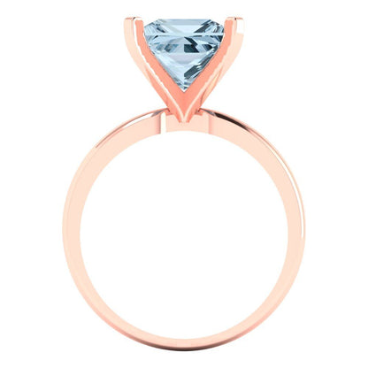 3 cttw Natural Aquamarine Solitaire  Engagement Ring - Solid Gold (Princess Cut,8.0mm)