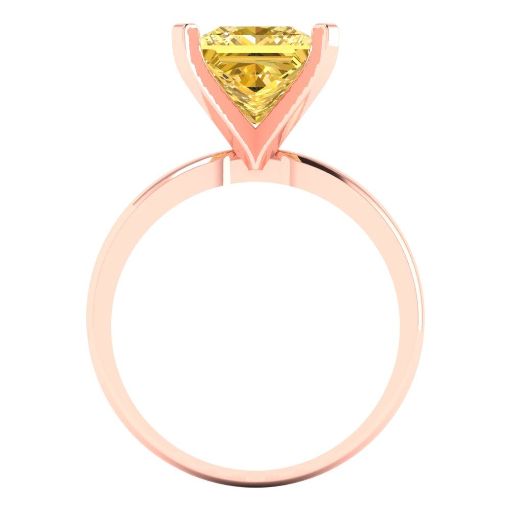 3 cttw Natural Citrine Solitaire  Engagement Ring - Solid Rose Gold (VVS1, Princess Cut,8.0mm)