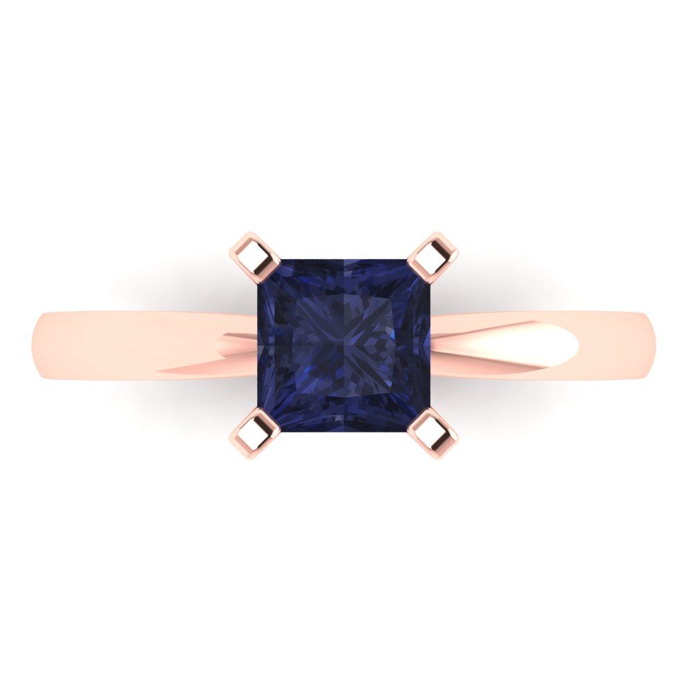 1 cttw Simulated Blue Sapphire Solitaire  Engagement Ring - Solid Gold (Princess Cut,5.5mm)