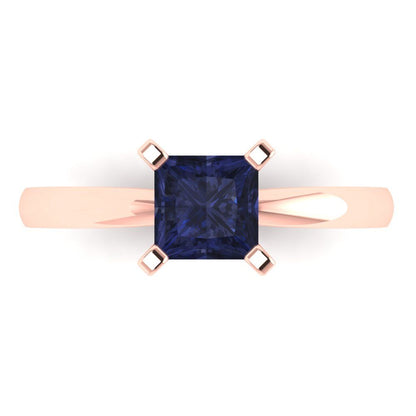1 cttw Simulated Blue Sapphire Solitaire  Engagement Ring - Solid Gold (Princess Cut,5.5mm)