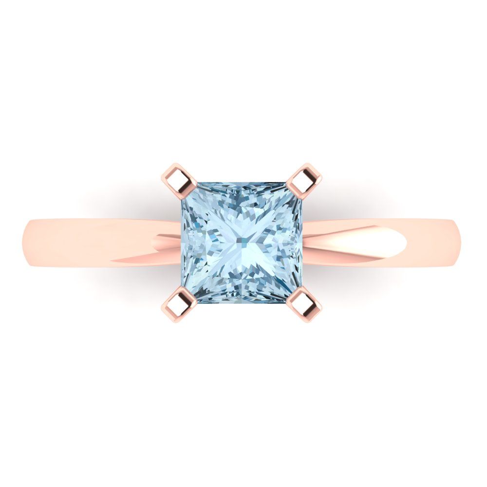 1 cttw Natural Aquamarine Solitaire  Engagement Ring - Solid Gold (Princess Cut,5.5mm)