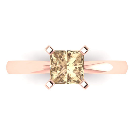 1 cttw Yellow Moissanite Solitaire  Engagement Ring - Solid Rose Gold (VVS1, Princess Cut,5.5mm)