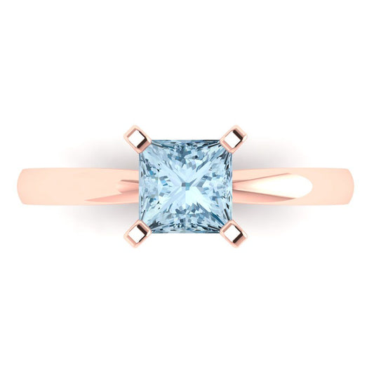 1 cttw Natural Swiss Blue Topaz Solitaire  Engagement Ring - Solid Rose Gold (VVS1, Princess Cut,5.5mm)
