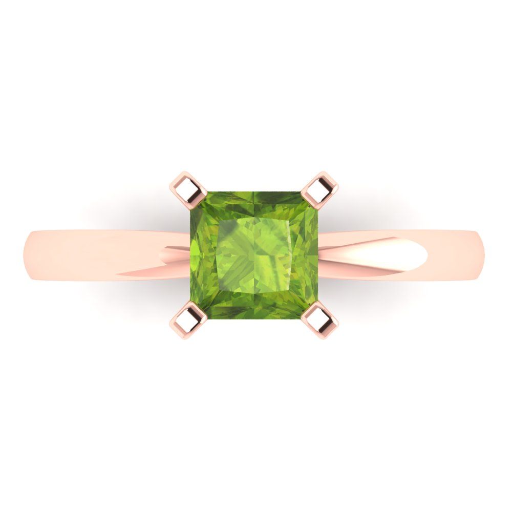 1 cttw Natural Peridot Solitaire  Engagement Ring - Solid Gold (Princess Cut,5.5mm)