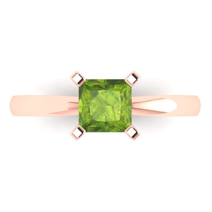 1 cttw Natural Peridot Solitaire  Engagement Ring - Solid Gold (Princess Cut,5.5mm)