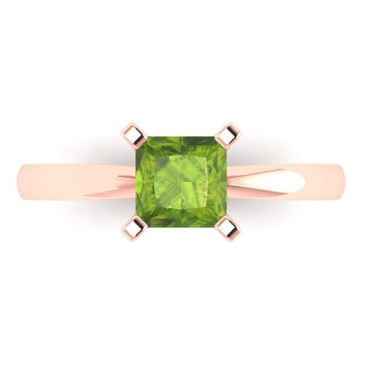 1 cttw Natural Peridot Solitaire  Engagement Ring - Solid Rose Gold (VVS1, Princess Cut,5.5mm)