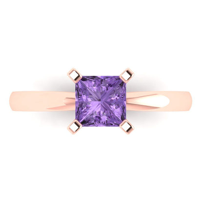 1 cttw Simulated Alexandrite Solitaire  Engagement Ring - Solid Gold (Princess Cut,5.5mm)