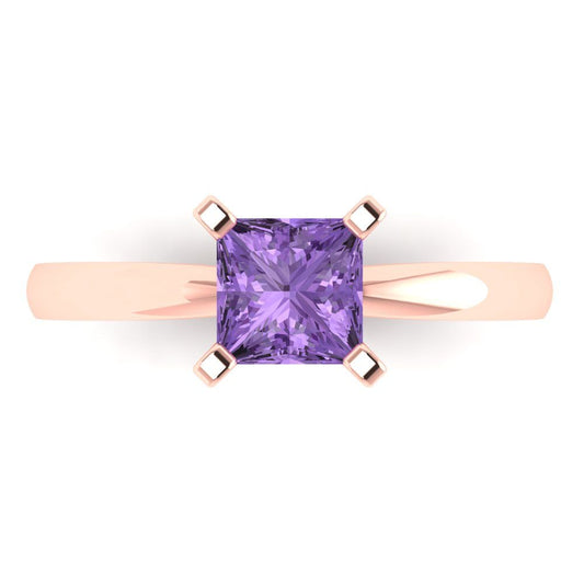 1 cttw Simulated Alexandrite Solitaire  Engagement Ring - Solid Rose Gold (VVS1, Princess Cut,5.5mm)