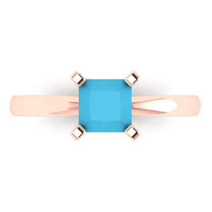 1 cttw Simulated Turquoise Solitaire  Engagement Ring - Solid Gold (Princess Cut,5.5mm)
