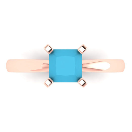 1 cttw Simulated Turquoise Solitaire  Engagement Ring - Solid Rose Gold (VVS1, Princess Cut,5.5mm)