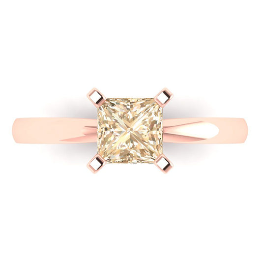 1 cttw Natural Morganite Solitaire  Engagement Ring - Solid Rose Gold (VVS1, Princess Cut,5.5mm)