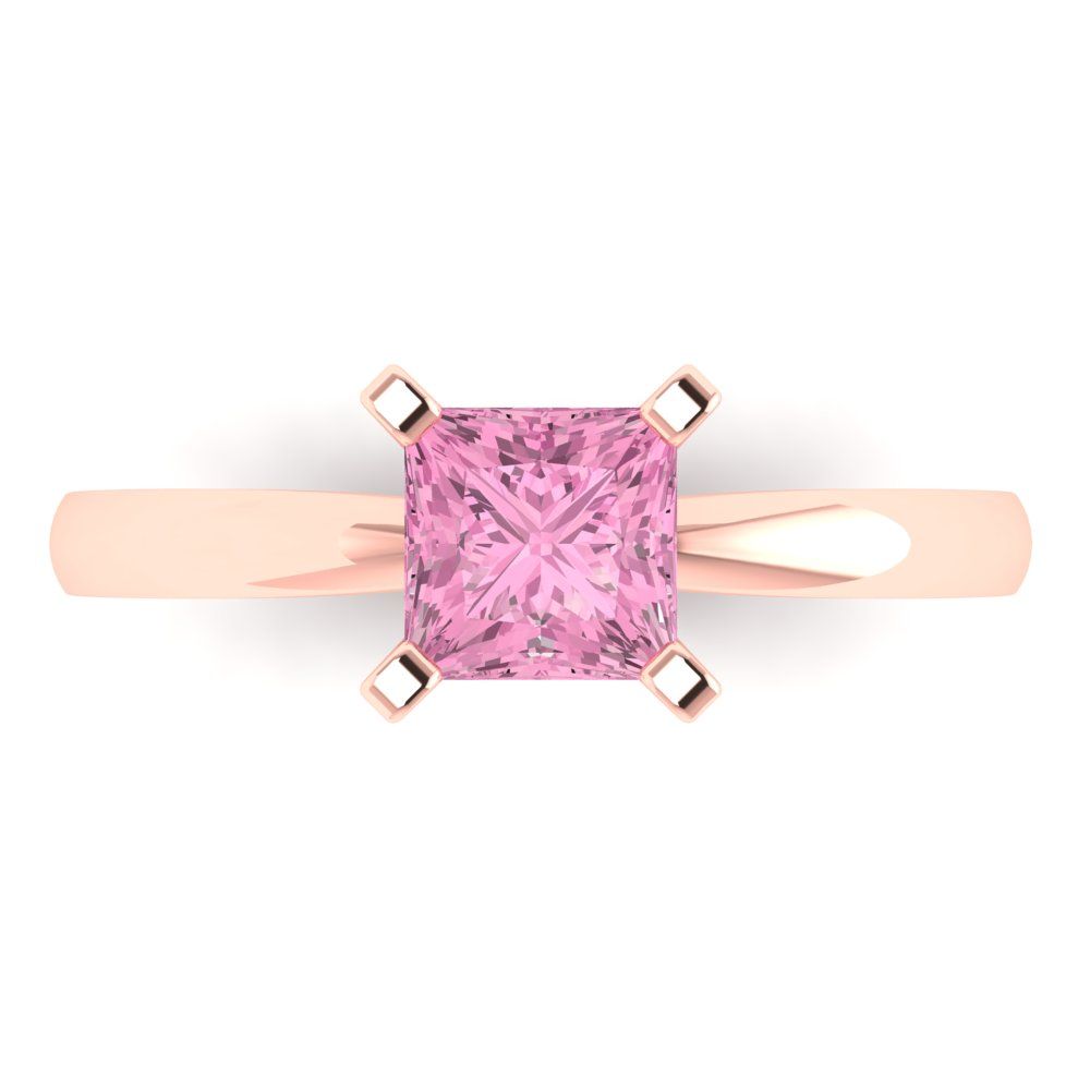 1 cttw Zirconia Simulated Pink Diamond Solitaire  Engagement Ring - Solid Gold (VVS1, Princess Cut,5.5mm)