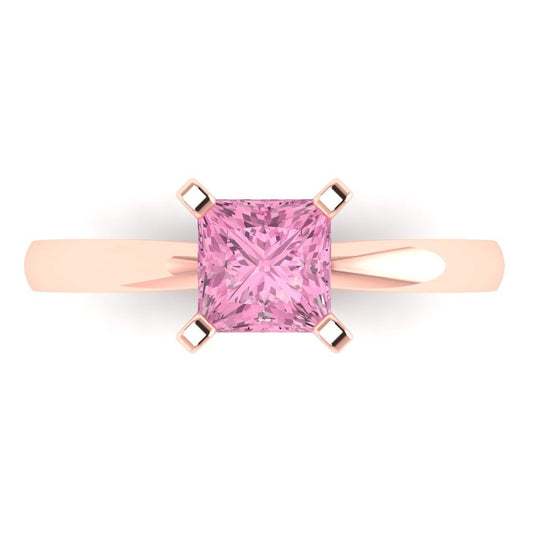 1 cttw Zirconia Simulated Pink Diamond Solitaire  Engagement Ring - Solid Rose Gold (VVS1, Princess Cut,5.5mm)