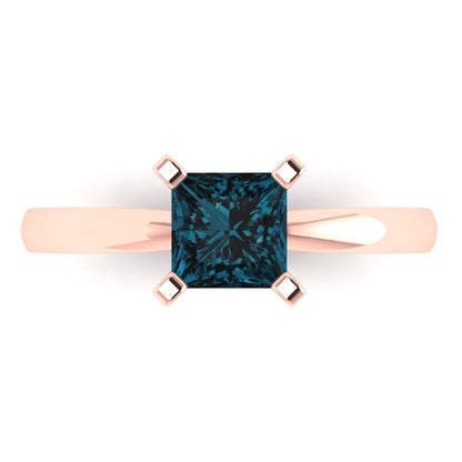 1 cttw Natural London Blue Topaz Solitaire  Engagement Ring - Solid Gold (Princess Cut,5.5mm)