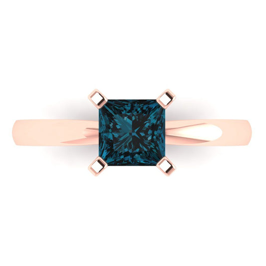 1 cttw Natural London Blue Topaz Solitaire  Engagement Ring - Solid Rose Gold (VVS1, Princess Cut,5.5mm)