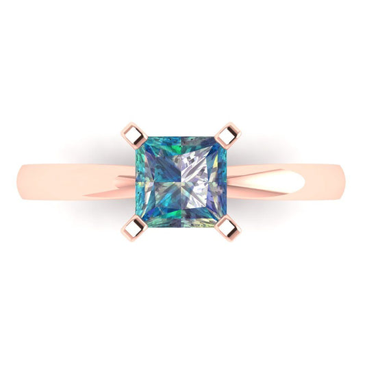 1 cttw Blue Moissanite Solitaire  Engagement Ring - Solid Rose Gold (VVS1, Princess Cut,5.5mm)