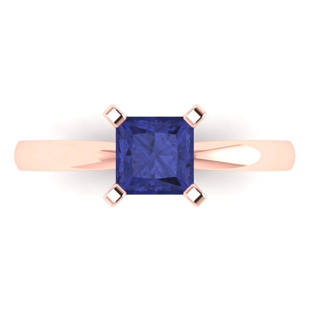 1 cttw Simulated Tanzanite Solitaire  Engagement Ring - Solid Gold (Princess Cut,5.5mm)