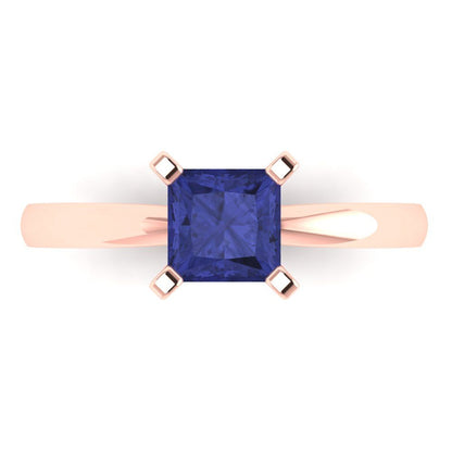 1 cttw Simulated Tanzanite Solitaire  Engagement Ring - Solid Gold (Princess Cut,5.5mm)