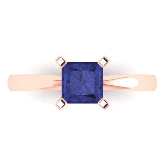 1 cttw Simulated Tanzanite Solitaire  Engagement Ring - Solid Rose Gold (VVS1, Princess Cut,5.5mm)