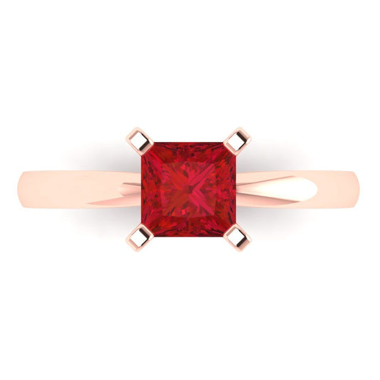 1 cttw Simulated Pink Tourmaline Solitaire  Engagement Ring - Solid Rose Gold (VVS1, Princess Cut,5.5mm)