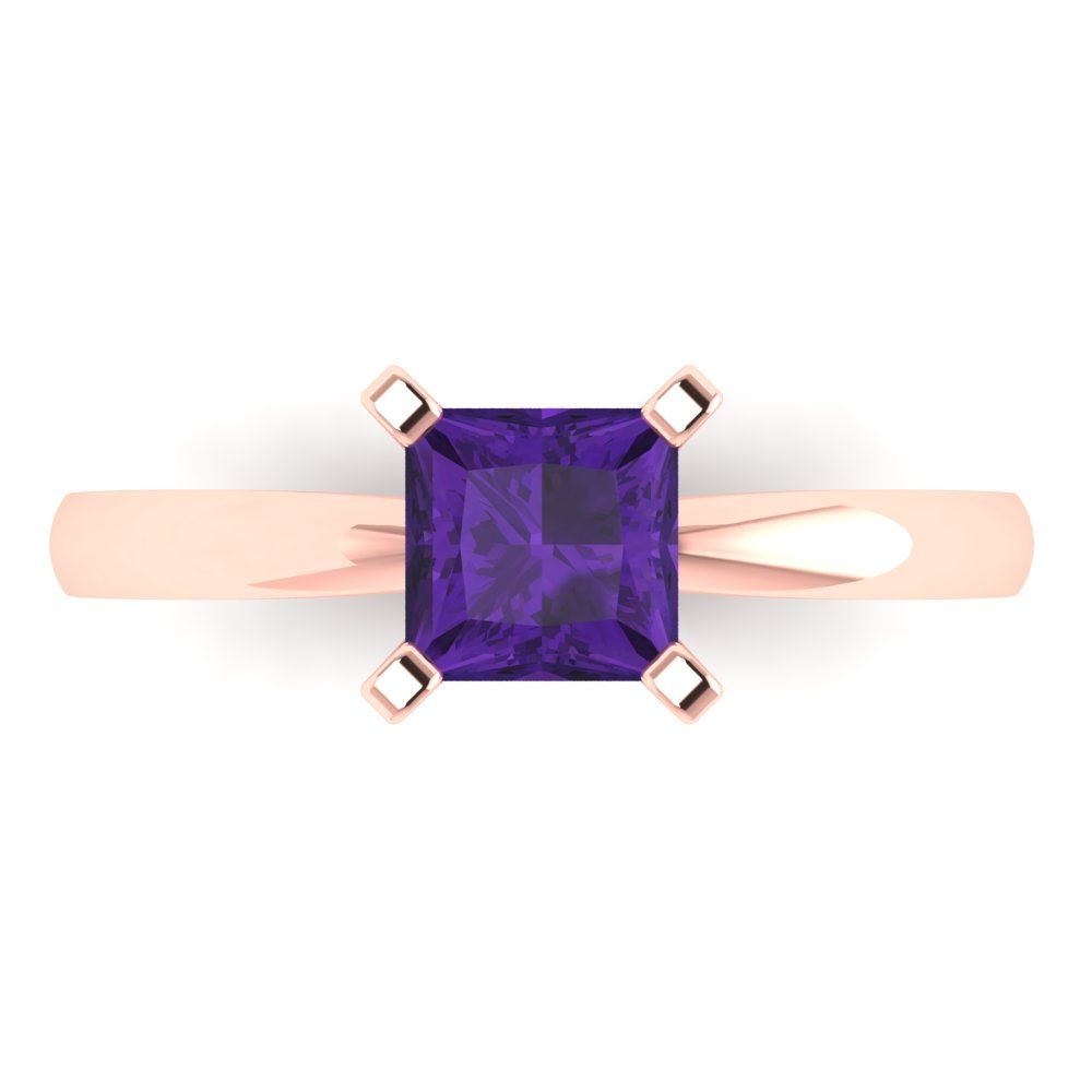 1 cttw Natural Amethyst Solitaire  Engagement Ring - Solid Gold (Princess Cut,5.5mm)
