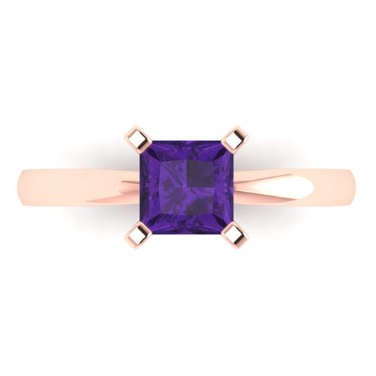 1 cttw Natural Amethyst Solitaire  Engagement Ring - Solid Rose Gold (VVS1, Princess Cut,5.5mm)