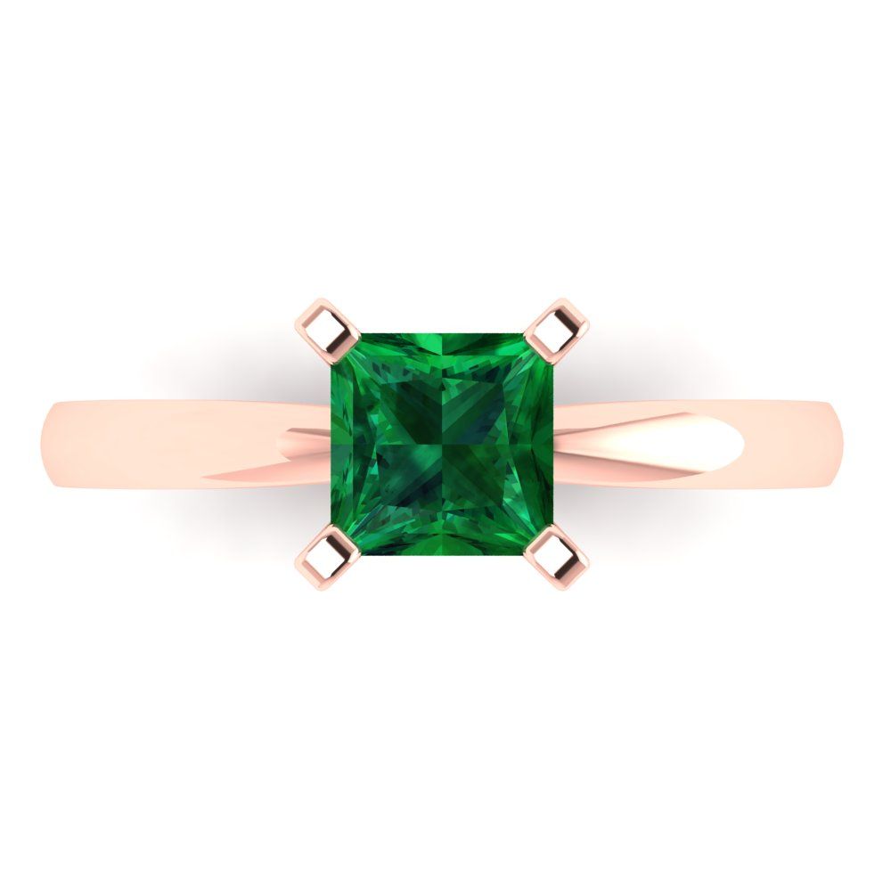 1 cttw Simulated Emerald Solitaire  Engagement Ring - Solid Gold (Princess Cut,5.5mm)