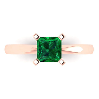 1 cttw Simulated Emerald Solitaire  Engagement Ring - Solid Gold (Princess Cut,5.5mm)