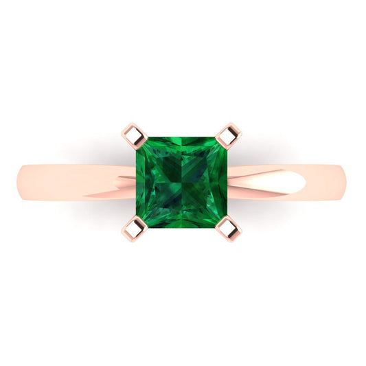 1 cttw Simulated Emerald Solitaire  Engagement Ring - Solid Rose Gold (VVS1, Princess Cut,5.5mm)